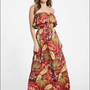 Guess Strapless Multicolor Tropical Dress
